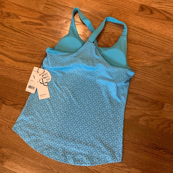 NWT SATVA Kama Cami Yoga Large Turquoise Tank - Picture 2 of 4